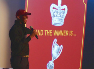 Coworkers having a blast as contestants in our team building game show (Image 2 of 3)