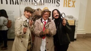 murder mystery game players at museum of natural history