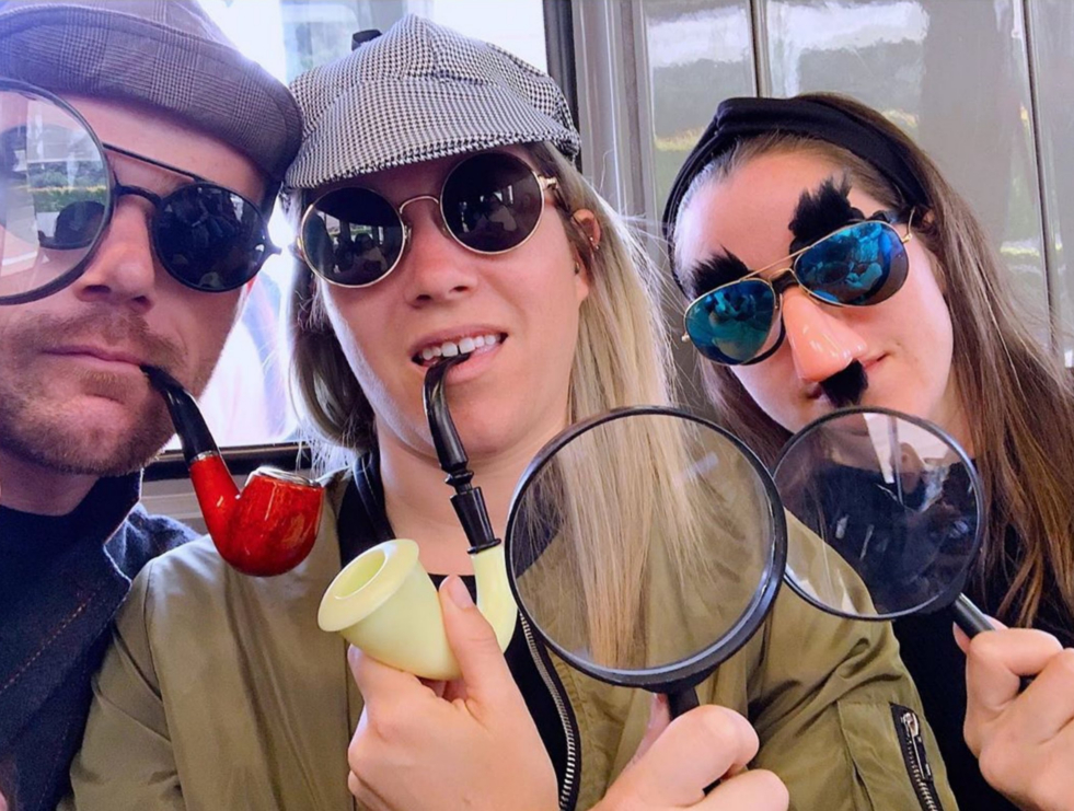 three detectives on a murder mystery scavenger hunt